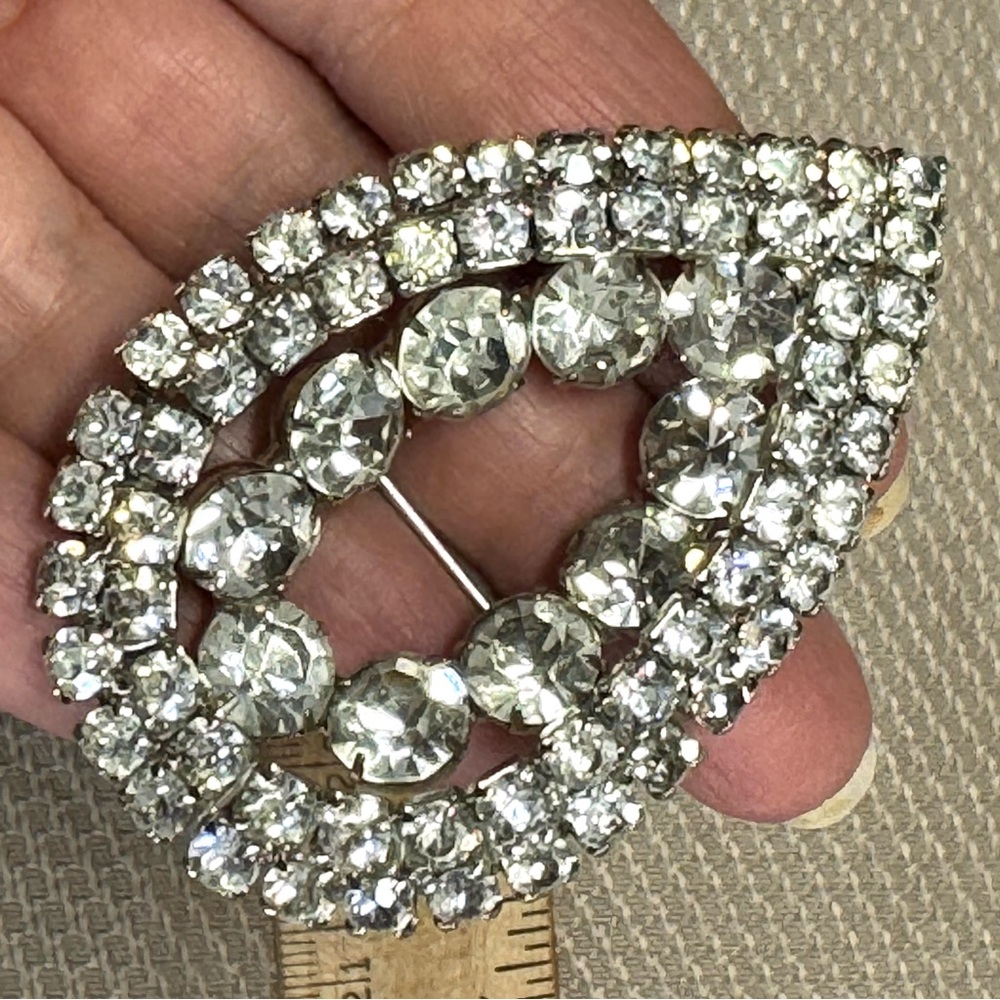 Vintage Brooch Clear Rhinestone Tear Drop Concave Pin 60s MCM bridal